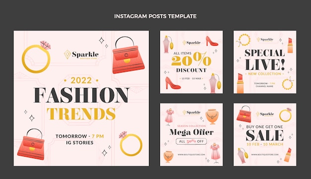 Vector publicaciones de instagram boutique de textura dibujada a mano