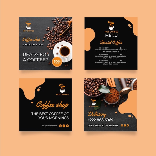 Vector publicaciones de instagram de cafetería