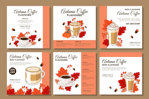 Vector publicaciones de instagram de cafetería