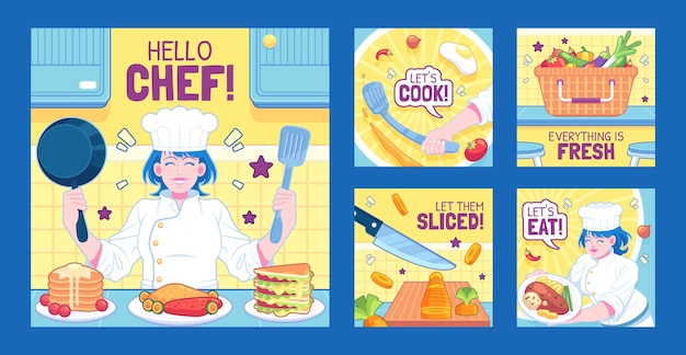 Publicaciones de instagram de carrera de chef dibujadas a mano