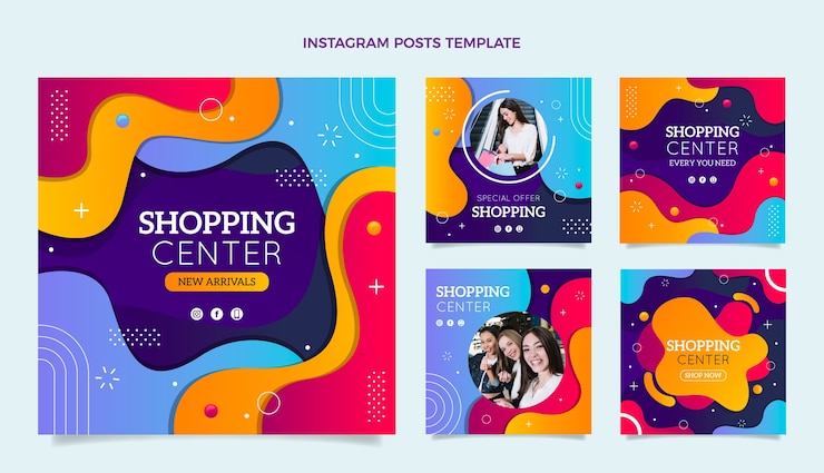 Vector publicaciones de instagram del centro comercial degradado