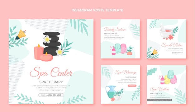 Publicaciones de instagram de centro de spa de diseño plano