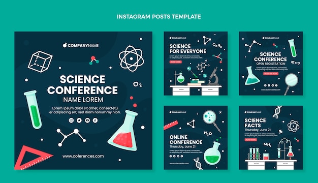 Publicaciones de instagram de ciencia de diseño plano