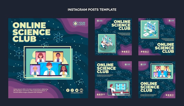 Vector publicaciones de instagram de ciencia de diseño plano