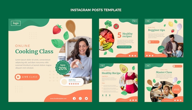 Publicaciones de instagram de clase de cocina de diseño plano