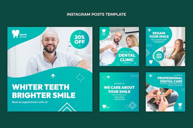 Vector publicaciones de instagram de clínica dental degradada