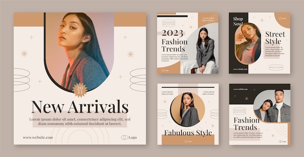 Publicaciones de instagram de colección de moda de diseño plano