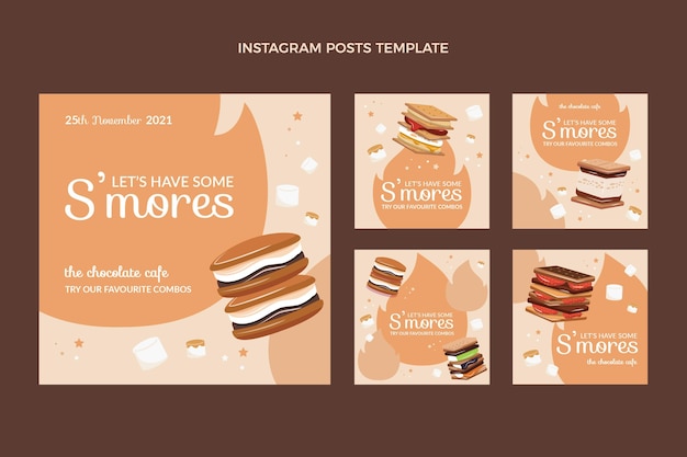 Vector publicaciones de instagram de comida de diseño plano