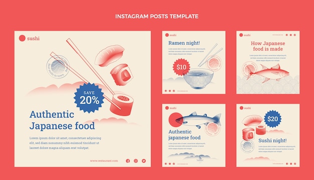 Vector publicaciones de instagram de comida de diseño plano