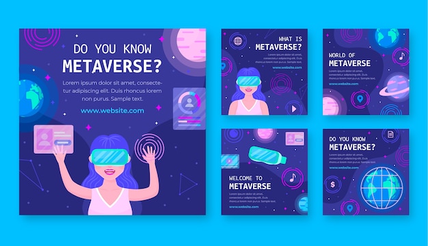 Publicaciones de instagram de concepto de metaverso de diseño plano