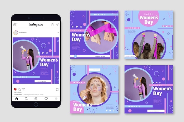 Vector publicaciones de instagram del día internacional de la mujer