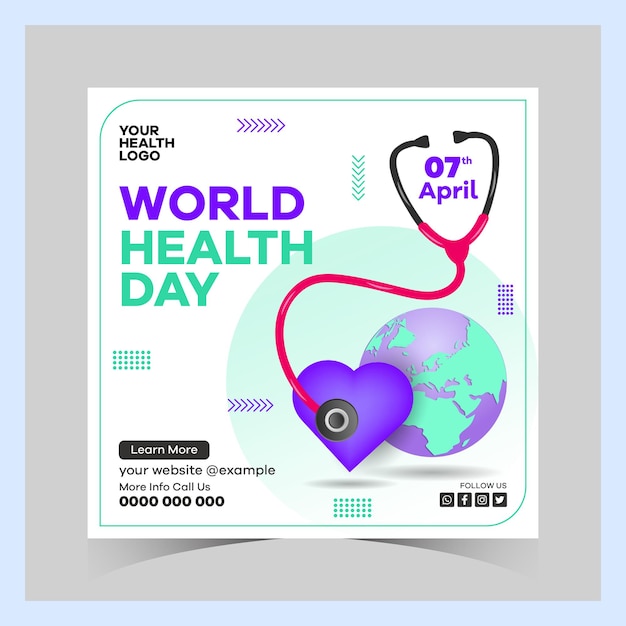 Vector publicaciones de instagram del día mundial de la salud y plantilla cuadrada de redes sociales