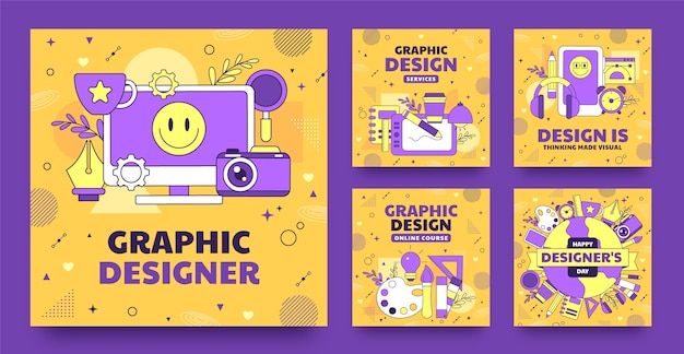 Vector publicaciones de instagram de diseñador gráfico.