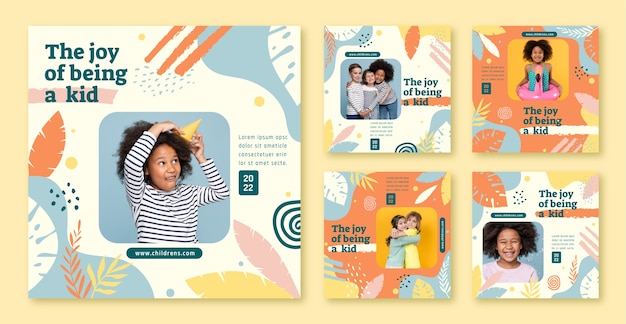 Publicaciones de instagram divertidas para niños de diseño plano