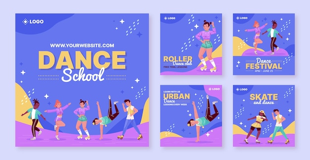 Vector publicaciones de instagram de la escuela de baile dibujadas a mano