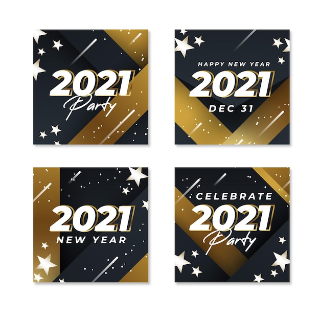 Vector publicaciones de instagram de fiesta de año nuevo 2021