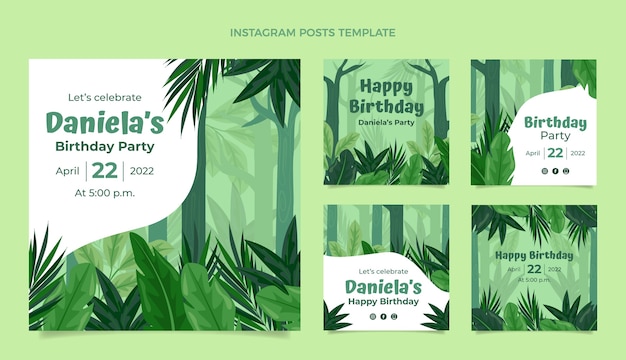 Vector publicaciones de instagram de fiesta de cumpleaños dibujadas a mano