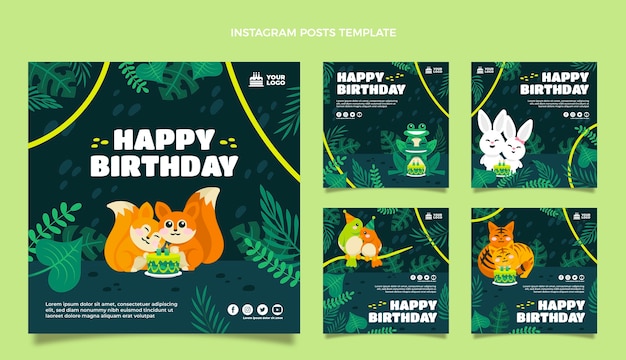 Publicaciones de instagram de la fiesta de cumpleaños de la selva dibujadas a mano