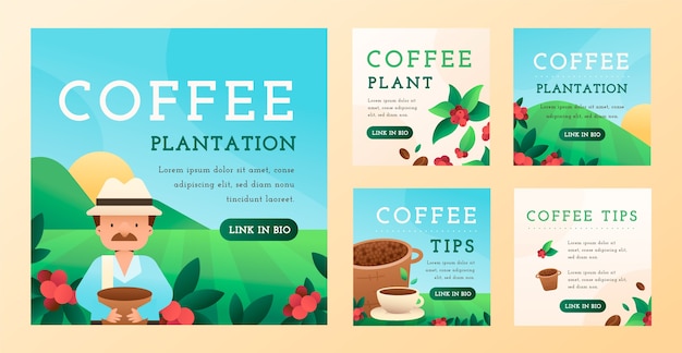 Vector publicaciones de instagram de gradiente de plantación de café