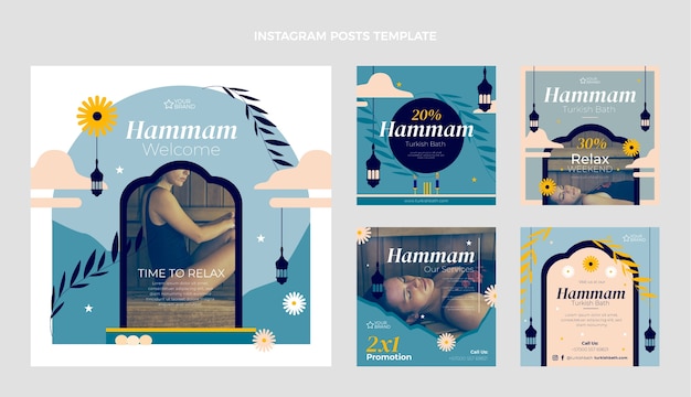 Vector publicaciones de instagram de hammam de diseño plano