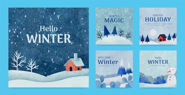 Publicaciones de Instagram de invierno con acuarela
