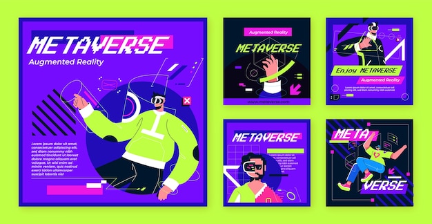 Vector publicaciones de instagram de metaverso dibujadas a mano