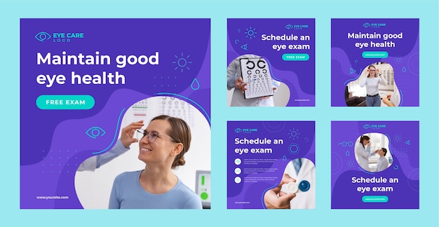 Vector publicaciones de instagram de oftalmólogo de diseño plano