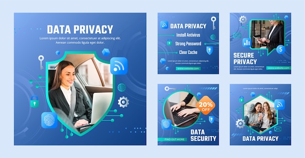 Vector publicaciones de instagram de privacidad de datos degradados