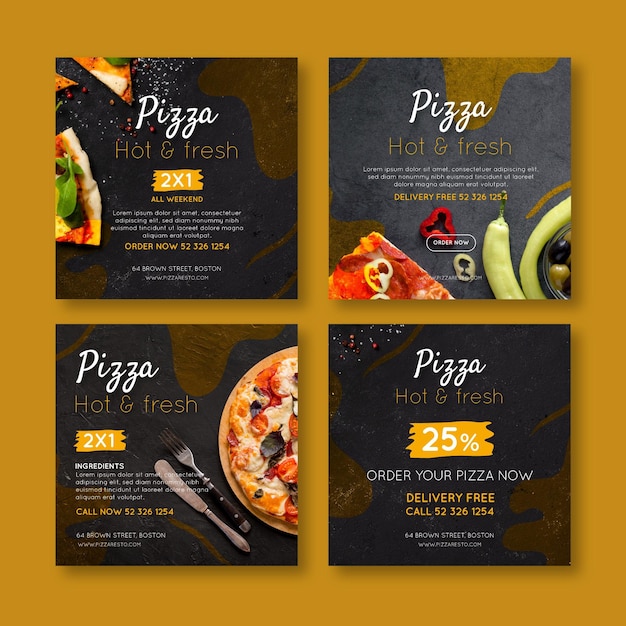Vector publicaciones de instagram de restaurante de pizza