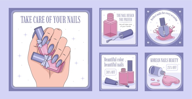 Las publicaciones de Instagram del salón de uñas dibujadas a mano