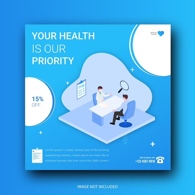 Publicaciones de instagram de salud médica de diseño plano vector premium