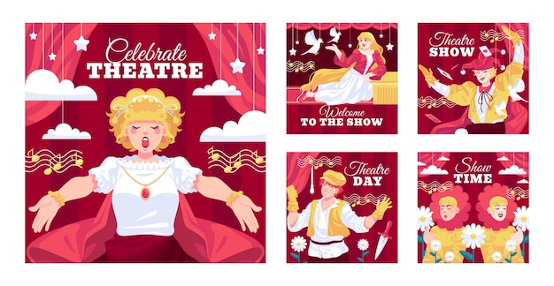 Vector publicaciones de instagram de teatro dibujadas a mano