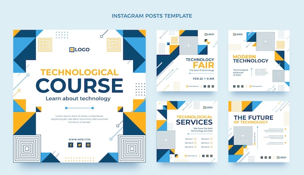 Publicaciones de instagram de tecnología mínima de diseño plano