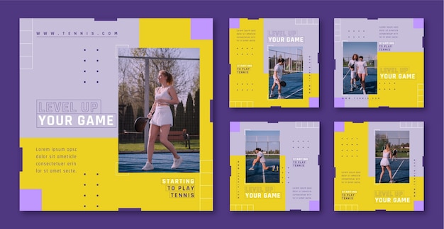 Vector publicaciones en instagram de tenis de pádel de diseño plano