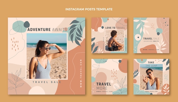 Vector publicaciones de instagram de viajes dibujadas a mano