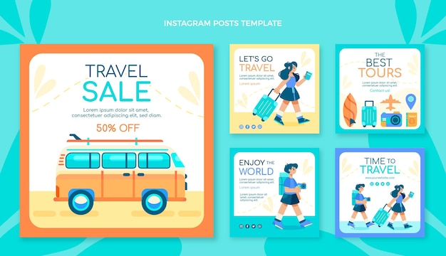 Vector publicaciones de instagram de viajes de diseño plano