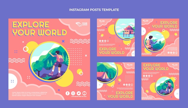 Vector publicaciones de instagram de viajes de diseño plano