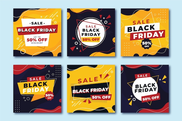 Publicaciones de instagram de viernes negro en diseño plano
