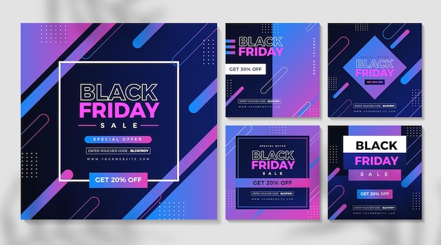 Vector publicaciones de instagram de viernes negro gradiente