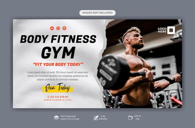 Publicaciones promocionales en las redes sociales del gimnasio Página de aterrizaje del club de fitness folleto plantilla de anuncios de banner web