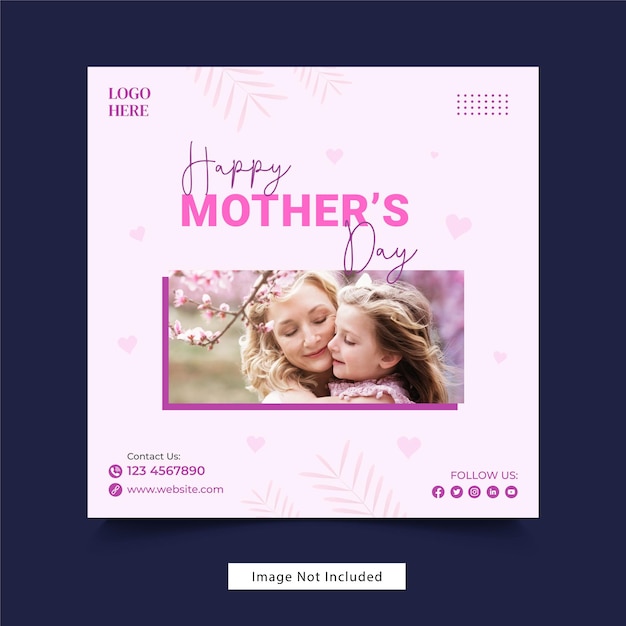 Publicaciones en redes sociales del día de la madre y diseño de plantilla de Instagram.