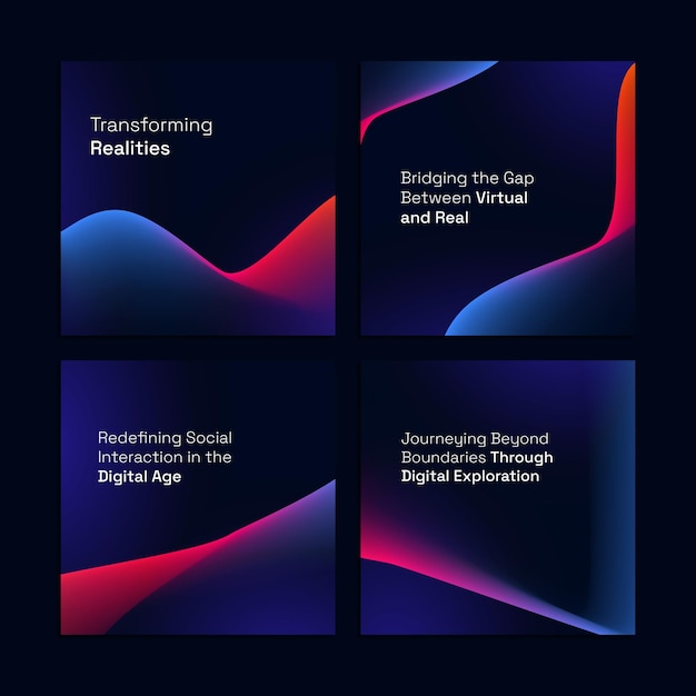 Publicaciones en redes sociales de tecnología fluida abstracta degradado azul oscuro vectorial