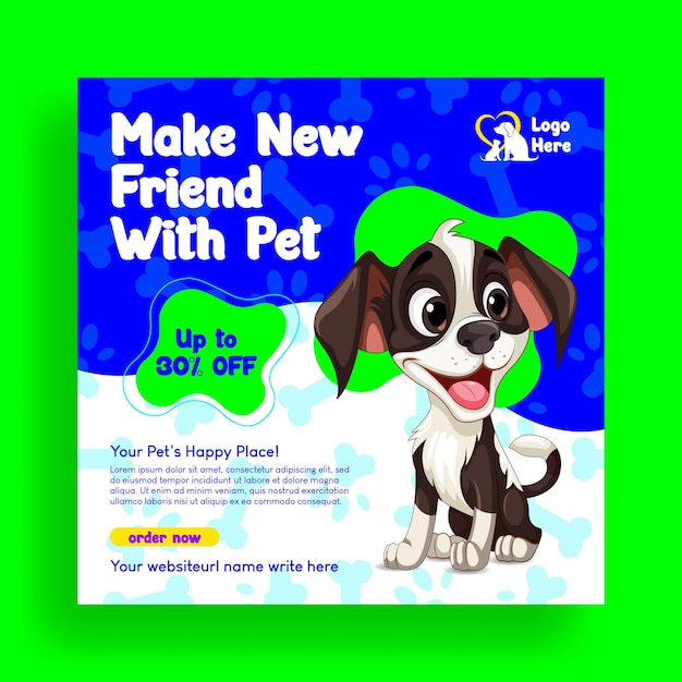 Publicaciones en las redes sociales de tiendas de mascotas y clínicas veterinarias o diseño de banners de Instagram con ilustración de perros