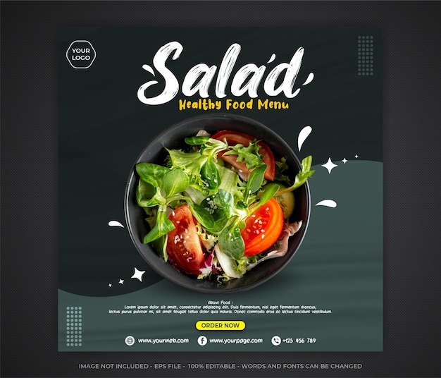 Publicar ensalada de comida plantilla de banner de redes sociales editable