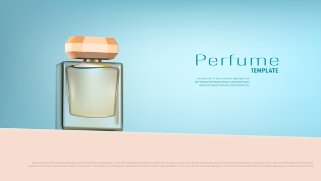 Vector publicidad 3d de perfume de lujo con botella de vidrio