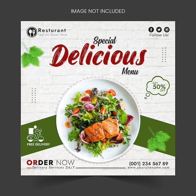 Publicidad de alimentos en las redes sociales y plantilla para una publicación de banner de Instagram