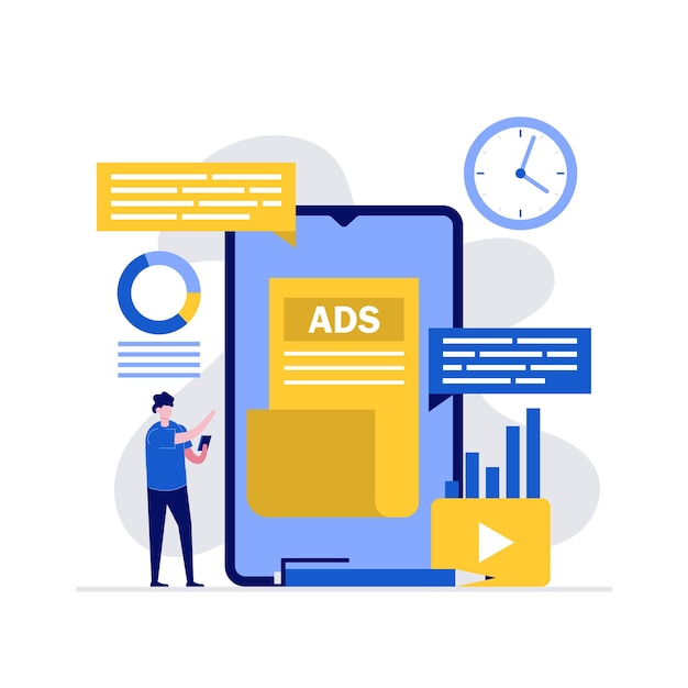 Publicidad digital, optimización SEO, estrategia de redes sociales y conceptos de promoción con carácter mediante smartphone.