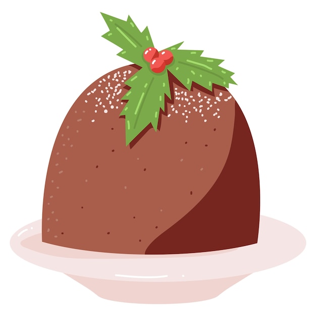 Pudín de Navidad con bayas rojas en el plato Ilustración de dibujos animados vectoriales