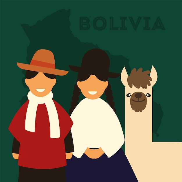 Pueblo y llama de bolivia