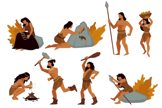 Vector pueblo tribal recolectores y cazadores civilizaciones prehistóricas vector